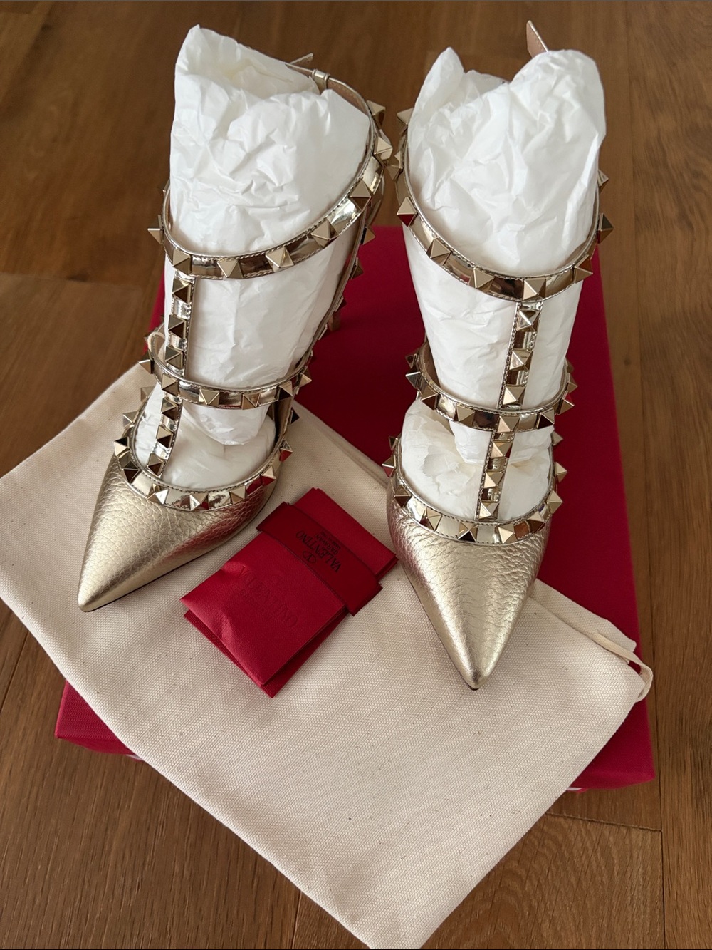 Valentino Garavani Gold Studded Heels - Sz 36.5